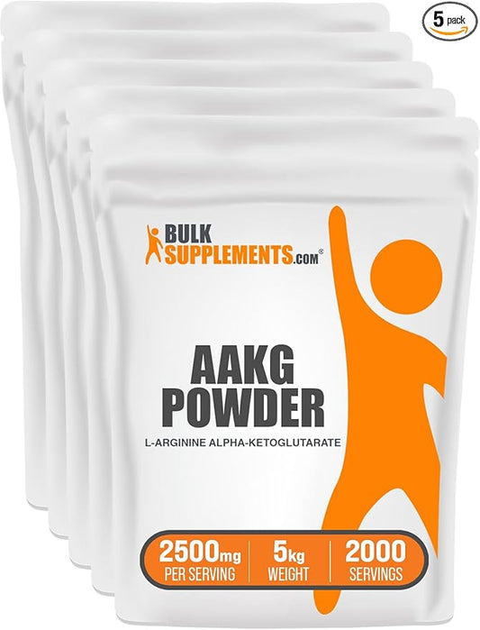 BulkSupplements.com AAKG Powder - Arginine Alpha-Ketoglutarate, AKG Supplement - Arginine Supplement, Unflavored & Gluten Free, 2500mg per Serving, 5kg (11 lbs) (Pack of 5)