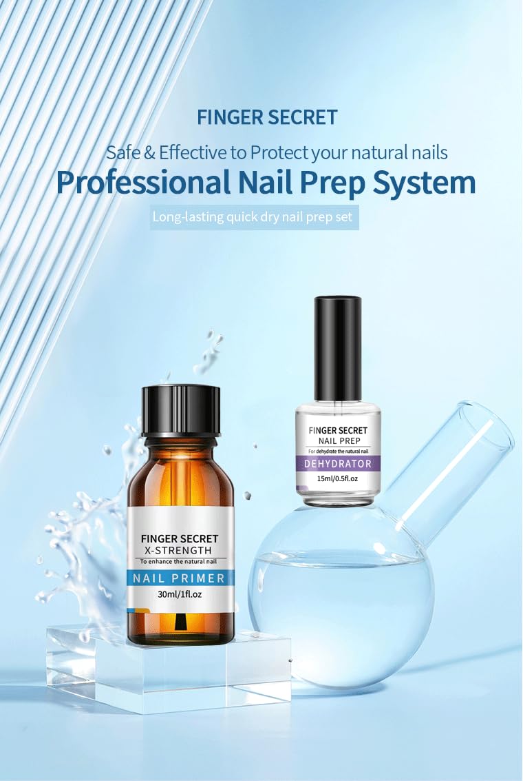 Professional Nail Prep Dehydrator and X-Strength Set for Nails, Non-acid and No Burn Fast Air Dry, For Natural Nail & UV Gels Acrylic Powder Application.
