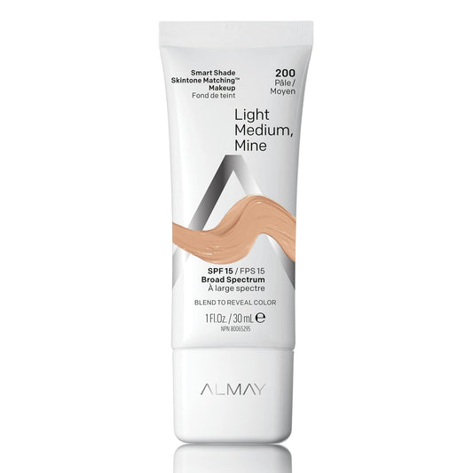 Almay Skintone Matching Foundation, Smart Shade Face Makeup with SPF 15, Hypoallergenic, Oil-Free, Dermatologist-Tested, 200 Light Medium Mine, 1 fl oz