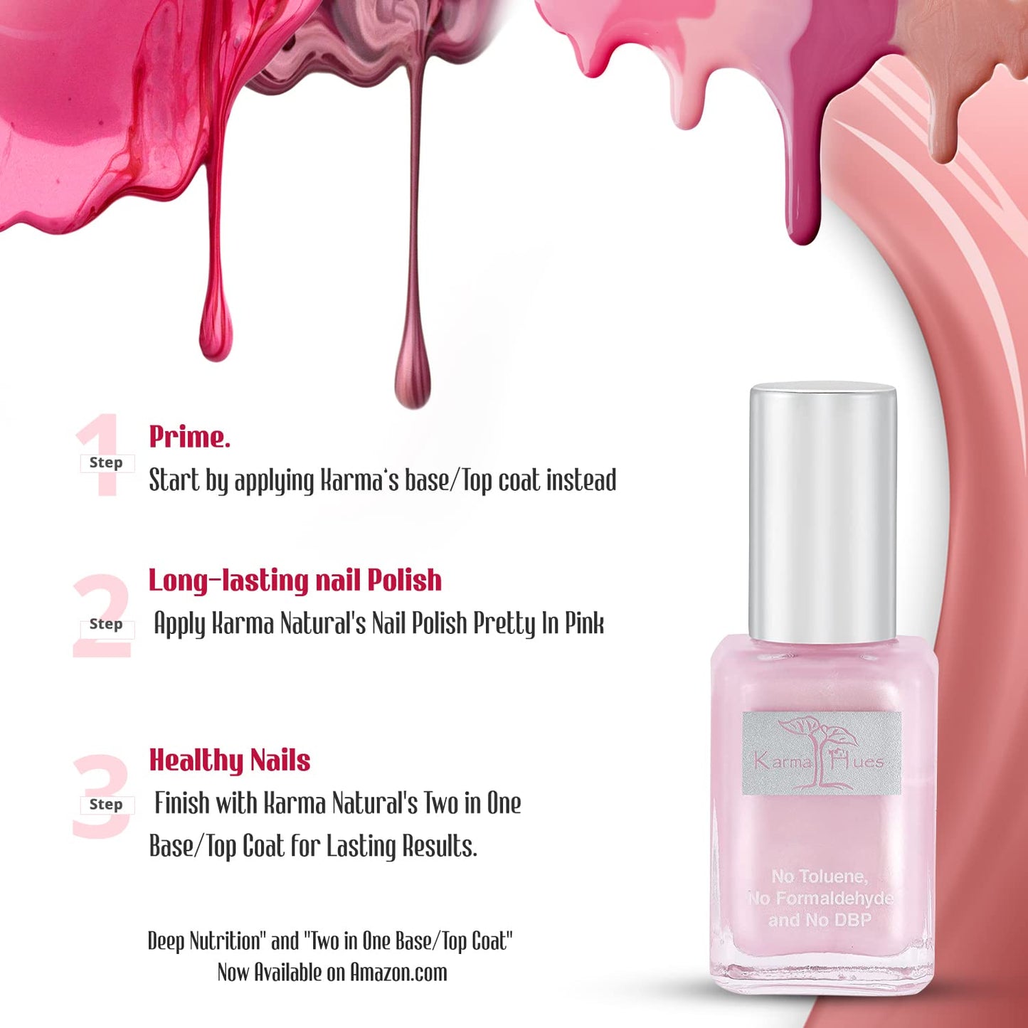 karma organic Natural Nail Polish, Vegan, and Cruelty-Free, No Toluene, No Formaldehyde, No DBP, and Free of TPHP, Pretty in Pink