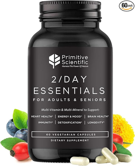 Whole Food Multivitamins for Adults & Seniors - Multivitamins for Women & Men - 2X a Day Adult Vitamins with Vitamin A, C & D3 - Natural & Sugar-Free | 60 Caps [30 Servings]