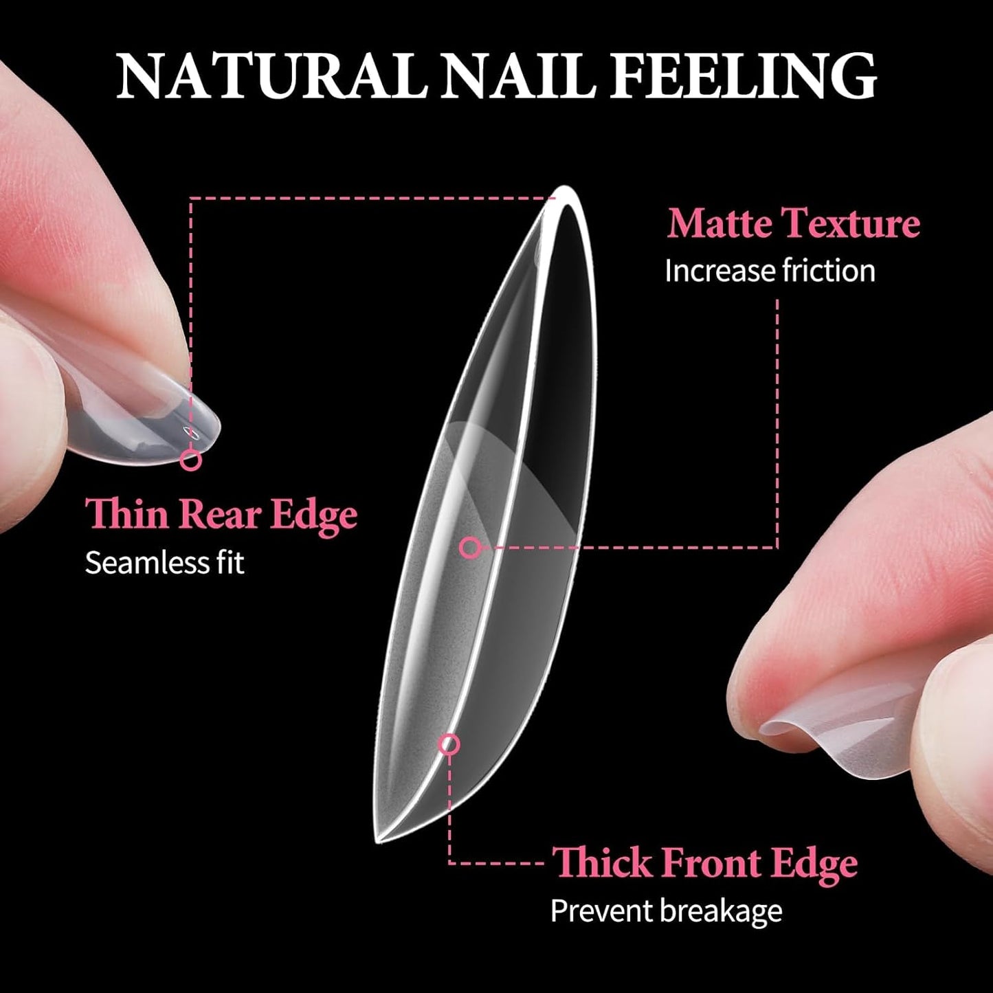 EBANKU Medium Almond Nail Tips, 550 Pcs Matte Clear Acrylic Press-on Nails, Pre-shaped Half Matte Full Cover Clear Acrylic Nails Gel Kit False Nail Tip Press on Nails for Nail Extension DIY Salon