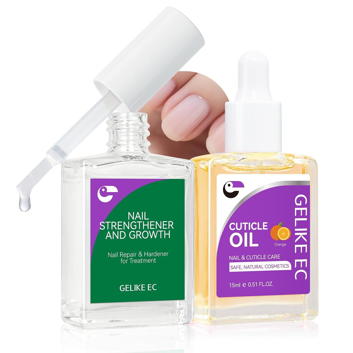 Nail Strengthener & Cuticle Oil Kit: Orange & Clear (15ml) - Protein Nail Hardener for Weak Nails - Vitamin E Enriched - Fast Growth & Repair - Salon & Home Use