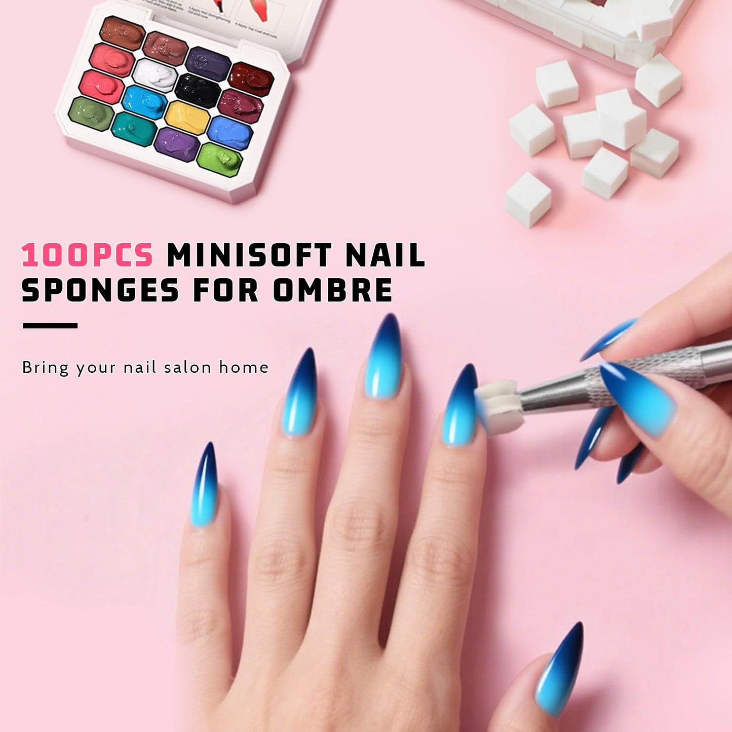 Sponge Pat Paint Nail Gel, Ombre Nails Gradient Gel Nail Blush Blooming Aura Nails Drawing Stripper Floral Painting DIY Nail Art, No Wipe, UV/LED Curing (16 Colors i)