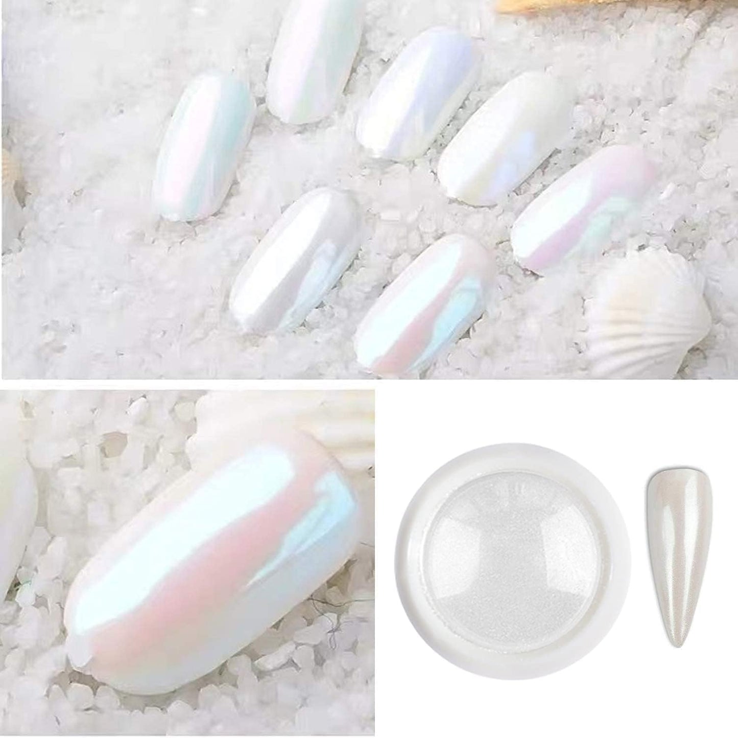 Pearl Chrome Nail Powder BISHENGYF -【0.8g Super Pearl Effect】Nail Chrome Iridescent Aurora Mermaid White Giltter Powder for Nails Art DIY