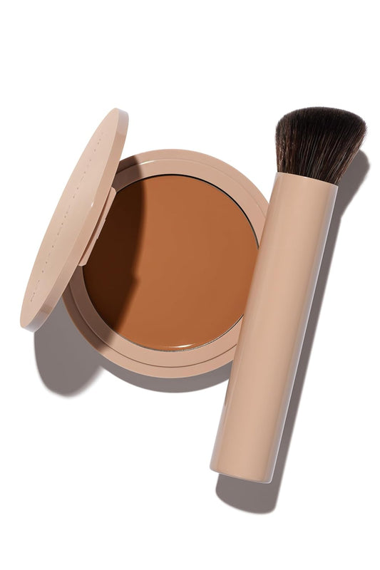 Long-Lasting Lightweight Foundation & Brush Duo | Cruelty-Free, Fragrance-Free, Buildable, Transfer-Proof Makeup (Golden Tan)