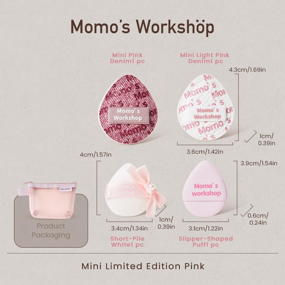 Mini Denim Makeup Sponge Set,Mini Makeup Blenders Sponge for Concealer/Blush/Highlighter, Perfect for Detail Work & Travel,4pcs Pink Mini Concealer Puffs with Travel Pouch