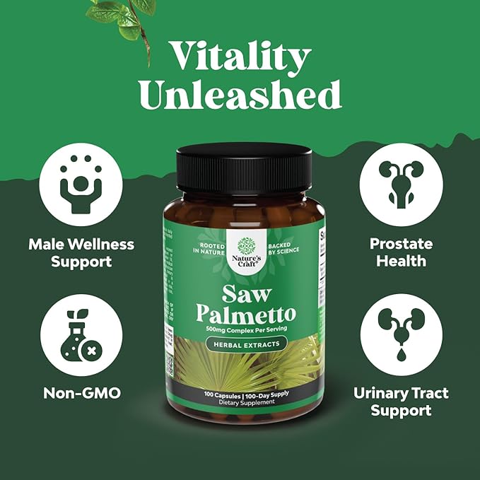 Extra Strength Saw Palmetto Extract - Advanced Herbal Complex for Hair Health and Urinary Support with Plant Sterols & Flavonoids - Potent Herbal Supplement with 500mg per Serving - 100 Capsules