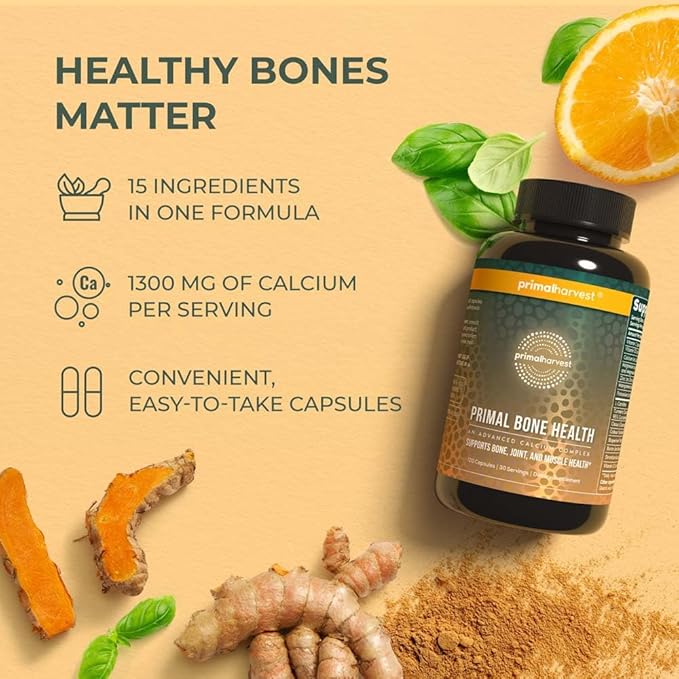 Calcium Carbonate Bone Health Complex by Primal Harvest for Men and Women with Calcium, Magnesium, Zinc, Manganese, Potassium, and L-Carnitine