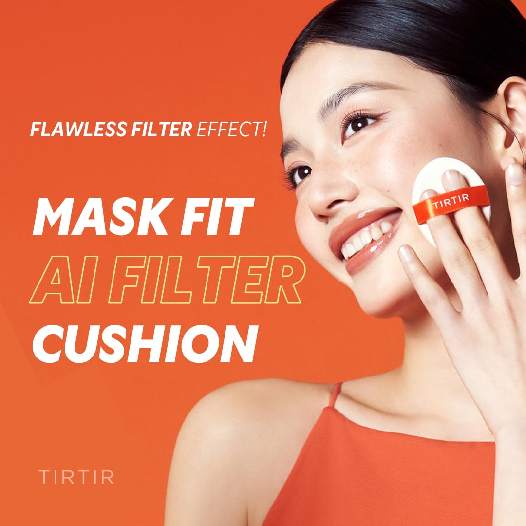 TIRTIR Mask Fit Ai Filter Cushion Foundation | AI-Like Semi-Matte Finish - Up to 72-Hour Medium to Full Coverage Korean BB Cushion Make up Beauty, #28N Oat, 0.63 Fl Oz