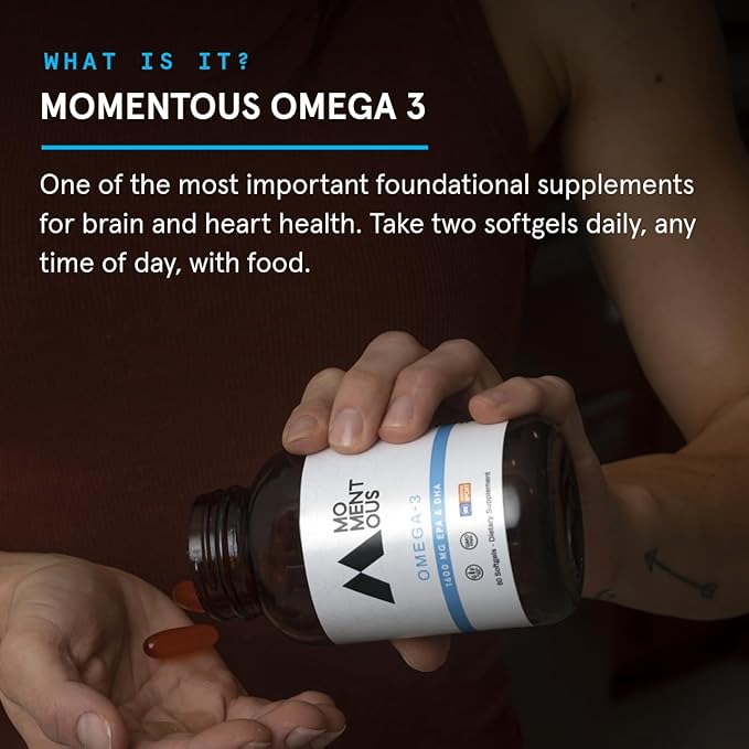Momentous Omega 3 Fish Oil 1600mg - Daily Fish Oil Omega 3 Supplement for Women and Men with EPA & DHA - Supports Joint Health - NSF Certified, GMO-Free, Gluten Free, 30 Servings