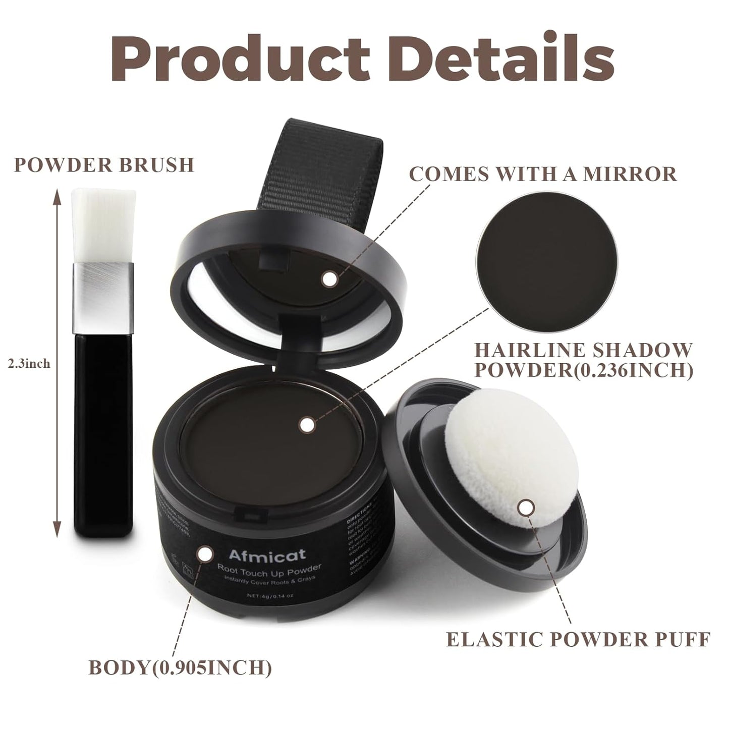 Instant Hairline Powder, Root Touch Up Hair Color for Gray Coverage and Thinning Hair, Root Cover Up Conceals Hair Loss & Bald Spots, Natural and Non-Greasy Hair Color for Women & Men, Black