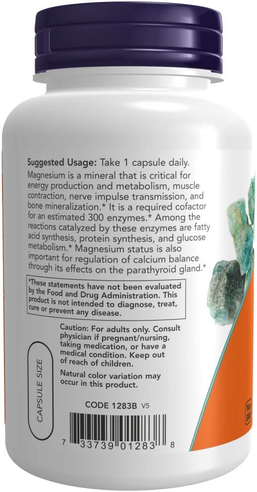 NOW Magnesium 400mg,180 Capsules (Pack of 2)