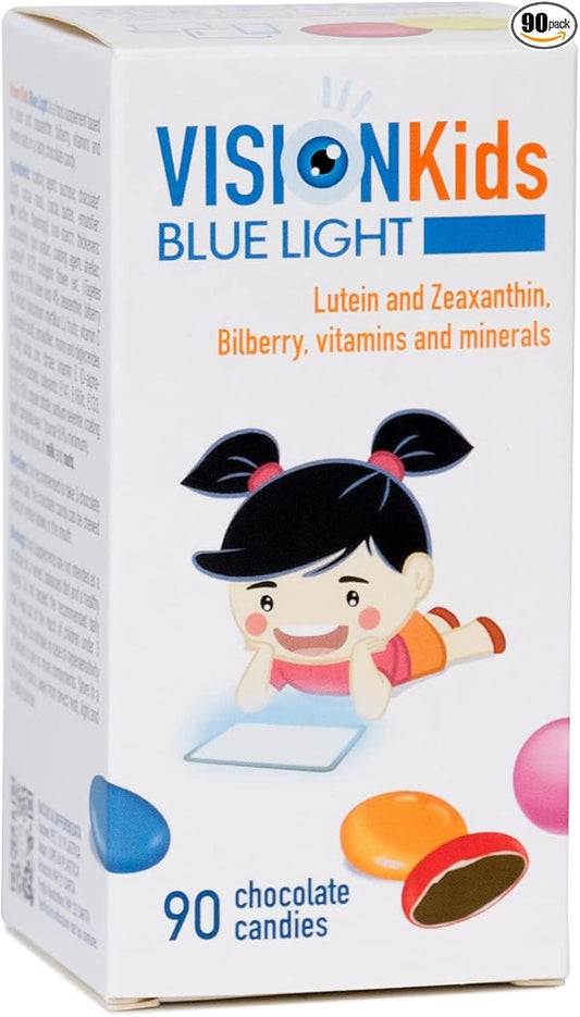OMEGOR Vision Kids Blue Light Children’s Vision Supplement Made from Lutein, zeaxanthin and Blueberry | Delicious Dark Chocolate Candies I 90 Chocolate Candies