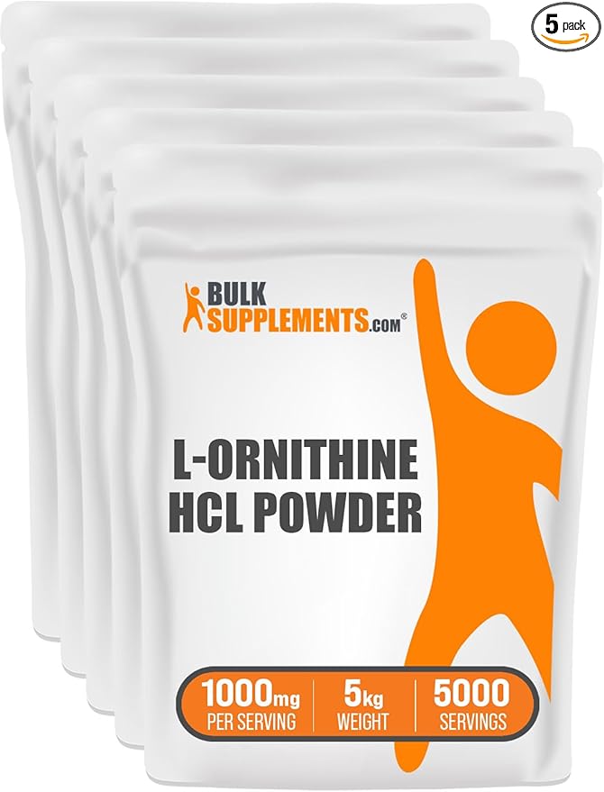 BulkSupplements.com L-Ornithine HCl Powder - L-Ornithine Hydrochloride, Ornithine Supplement - Amino Acids Supplement, Gluten Free, 1000mg per Serving, 5kg (11 lbs) (Pack of 5)