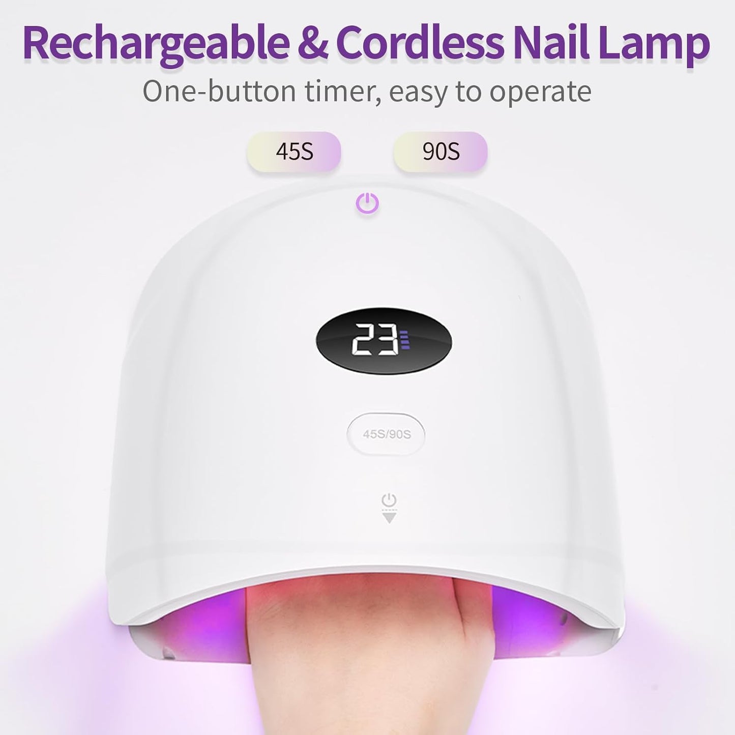 LASONAS Cordless UV LED Nail Lamp 48W Professional Rechargeable Nail Lamp 48W UV Light for Gel Nails, 24 LED Gel Curing Light, Smart Sensor, 2 Timers, LCD Display, Removable Base for Salon & Home