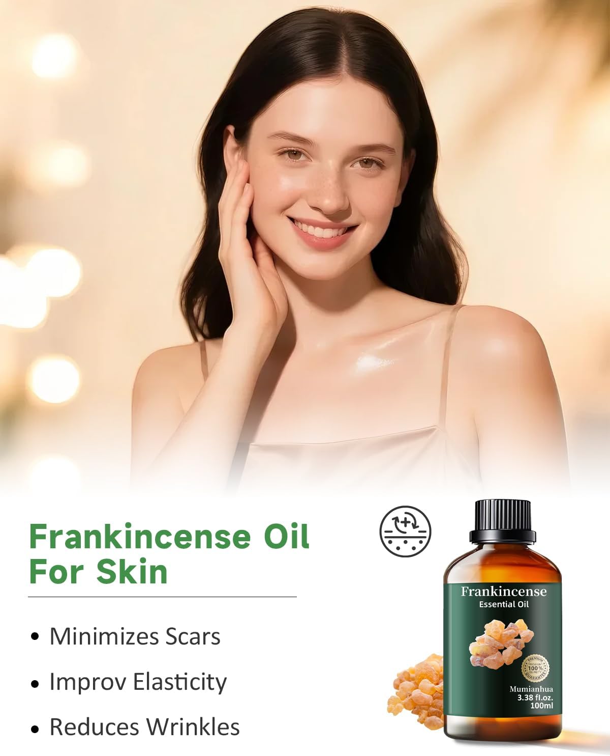 Mumianhua 100% Pure Frankincense Essential Oil Natural Frankincense Oil for Aromatherapy Therapeutic Grade Resin Oil for Skin, Meditation Diffuser & Candle Making | for Home & Office Focus 3.38 Fl Oz