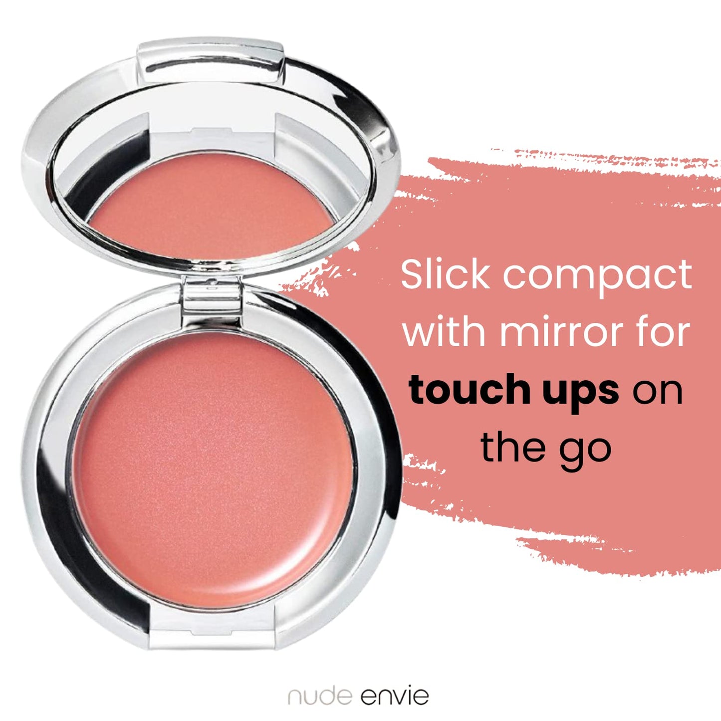 Nude Envie - Cream Blush - Creamy & Blendable for Easy Application - Pigmented Long-Lasting Dewy Finish - With Hyaluronic Acid - Mirror Compact - Vegan, Paraben-Free & Cruelty-Free - Peachy