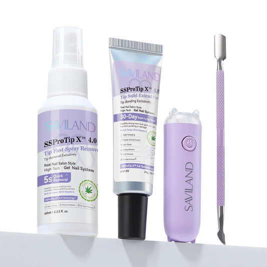 SAVILAND Pro Solid Nail Glue Gel & Remover Kit: 30 Days Long Lasting Gel Glues 20 g Strong Bond Gel Glues for Nails with 60 ml Quick Press On Nails Remover & Mini Nail Lamp for Press Ons