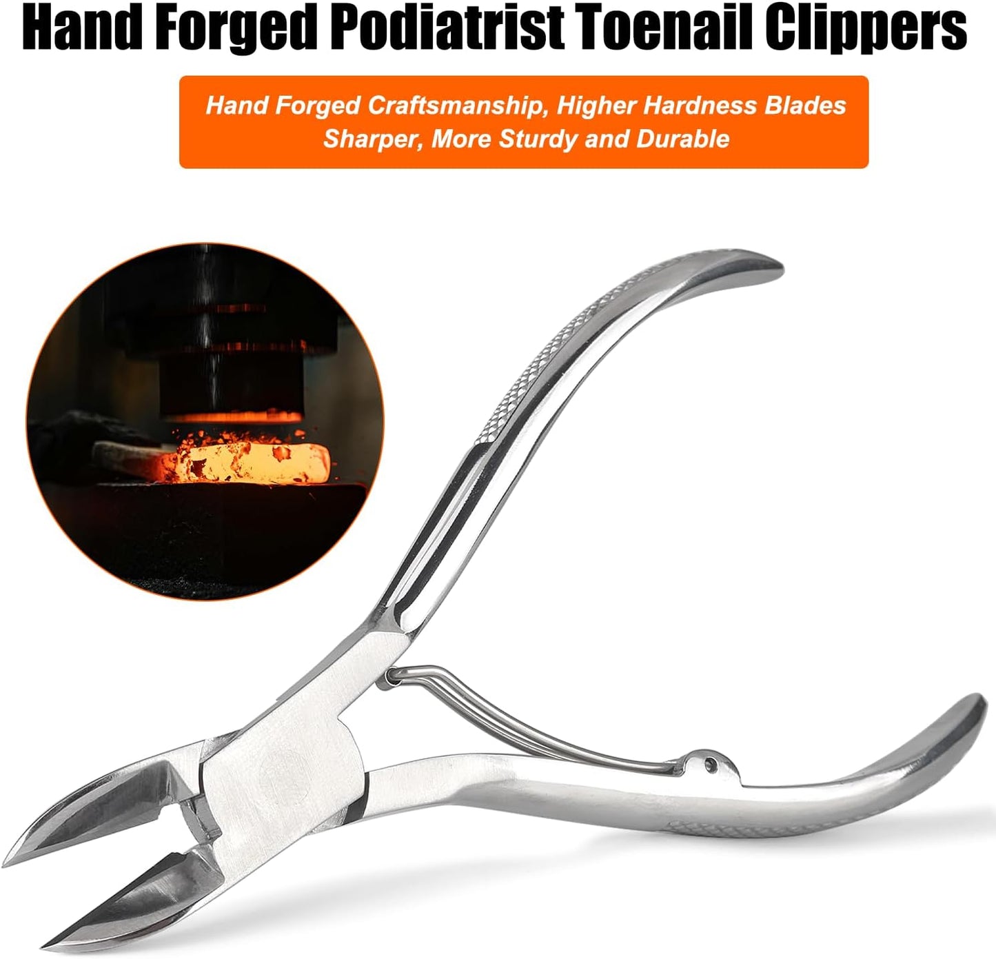 Podiatrist Toenail Clippers, Super Sharp and Wear-resistant Toe Nail Cutters for Thick and Ingrown Nails, Hand Forged Stainless Steel Pedicure Clippers for Men Women Seniors, Curved Blade