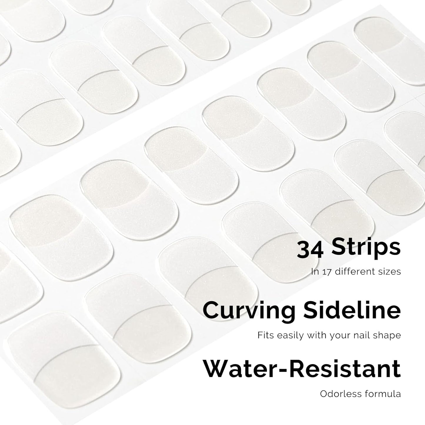 Semi Cured Gel Nail Strips - NAILOG 34 Pcs French Clear Gel Nail Stickers Extra Long Nail Wraps with Glossy Gel Finishing for Spring Summer, Moonlit Tips