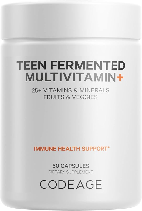 Codeage Teen’s Daily Multivitamin Supplement, 25+ Vitamins & Minerals for Teenage Boys & Girls, Organic Whole Foods Vitamins for Teenagers, Vitamin A, B, C, D, E, K, Omega-3, 60 Ct