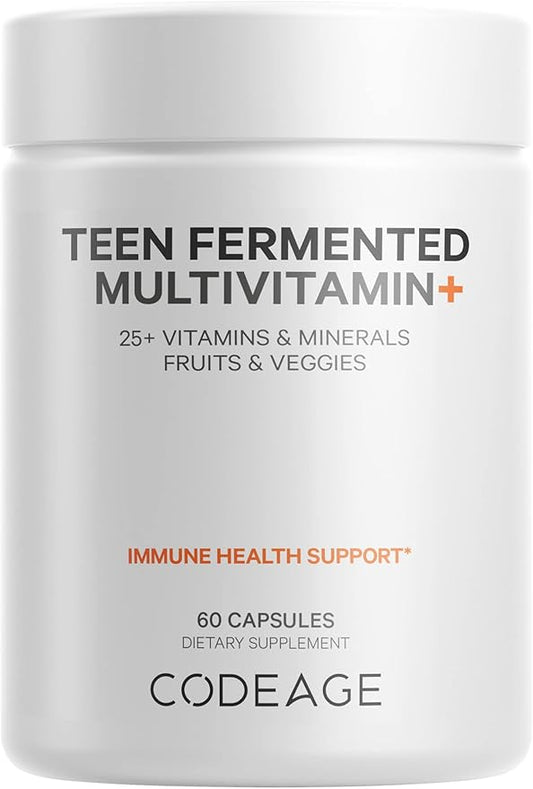 Codeage Teen’s Daily Multivitamin Supplement, 25+ Vitamins & Minerals for Teenage Boys & Girls, Organic Whole Foods Vitamins for Teenagers, Vitamin A, B, C, D, E, K, Omega-3, 60 Ct