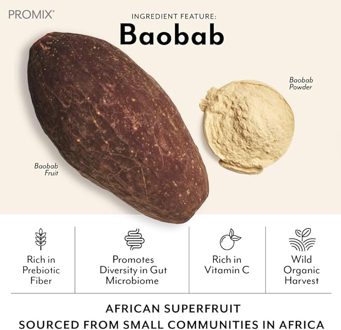 Promix Debloat Prebiotics and Probiotics with Baobab - Rich in Vitamin C, Bloating Relief, Immune Support - Orange - 30 Count