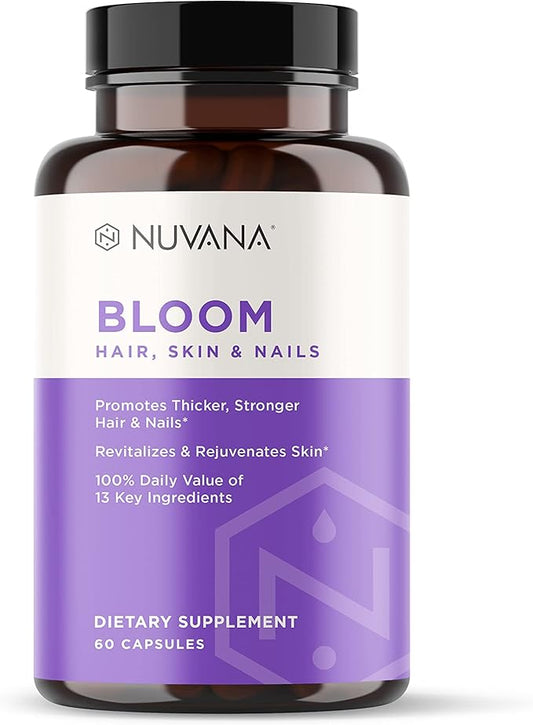 Bloom Biotin 5000mcg B7 for Healthy Hair Growth, Supports Hair Loss, Beautiful Skin & Strong Nails with Hyaluronic Acid, Collagen, Folate, Vitamin E, A, B6 | Made in USA