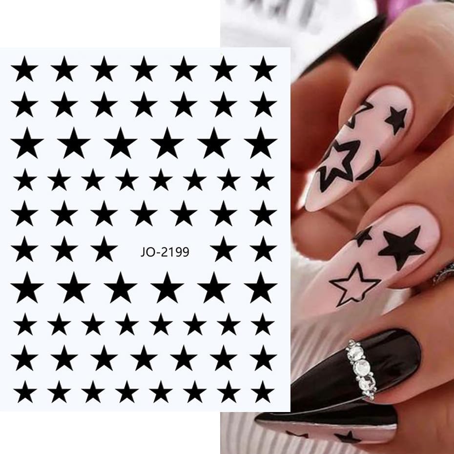 8Sheets Star Nail Stickers Gold Nail Art Stickers 3D Self Adhesive Nail Decals Silver White Gold Black Nail Art Decals Holographic Nails Design for Women Girls Nails Art Accessories DIY Manicure