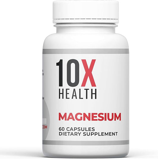 10X Health Magnesium Citrate Capsules - Magnesium Supplement for Adults to Support Sleep, Muscle Function, Stress, Cardiovascular & Heart Support - 60 Capsules