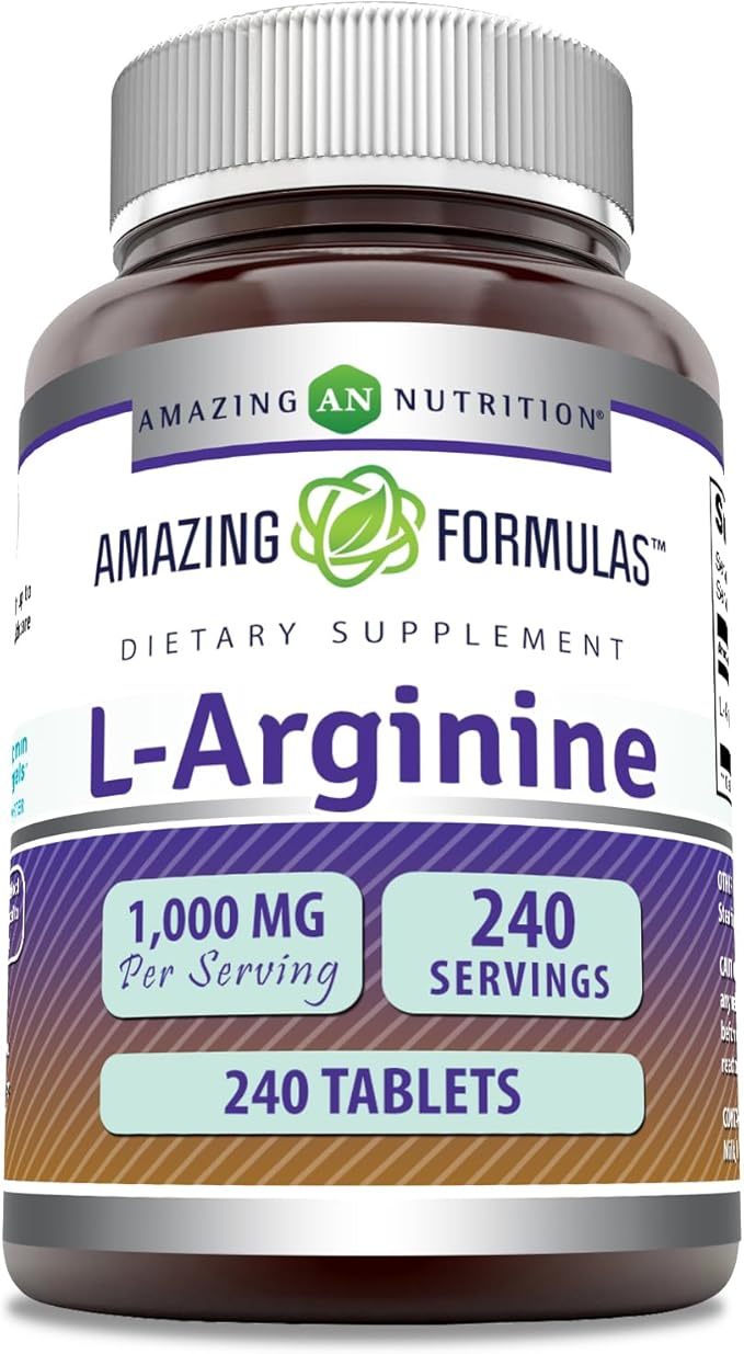 Amazing Formulas L-Arginine 1000mg Tablets | Amino Acid Supplement for Women & Men | Non-GMO | Gluten Free | Made in USA (240 Count)