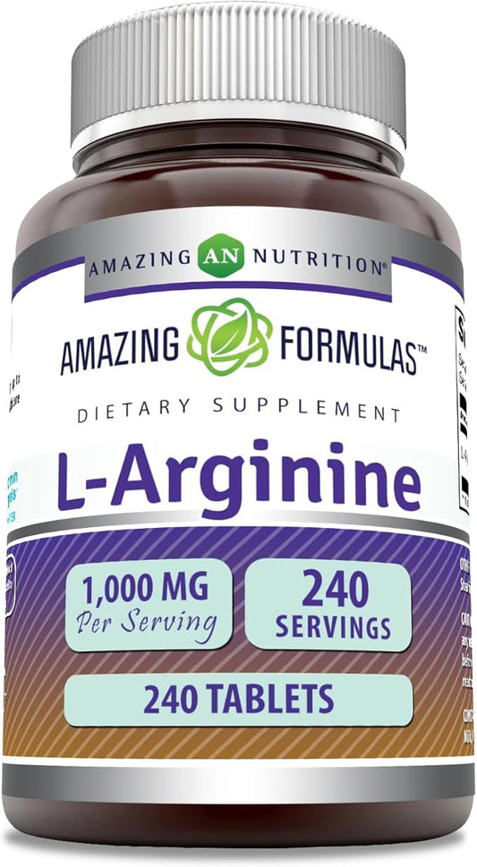 Amazing Formulas L-Arginine 1000mg Tablets | Amino Acid Supplement for Women & Men | Non-GMO | Gluten Free | Made in USA (240 Count)