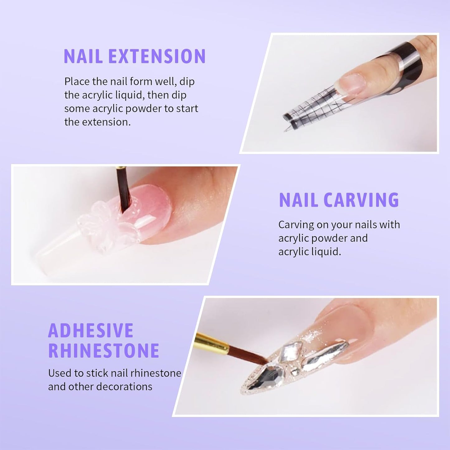 Acrylic Nail Kit, 75ml Acrylic Liquid Monomer with 4 Colors Powder and 5PCS Nail Brush for Nail Extension Carving Manicure French Fake Tips Art for Home DIY Salon