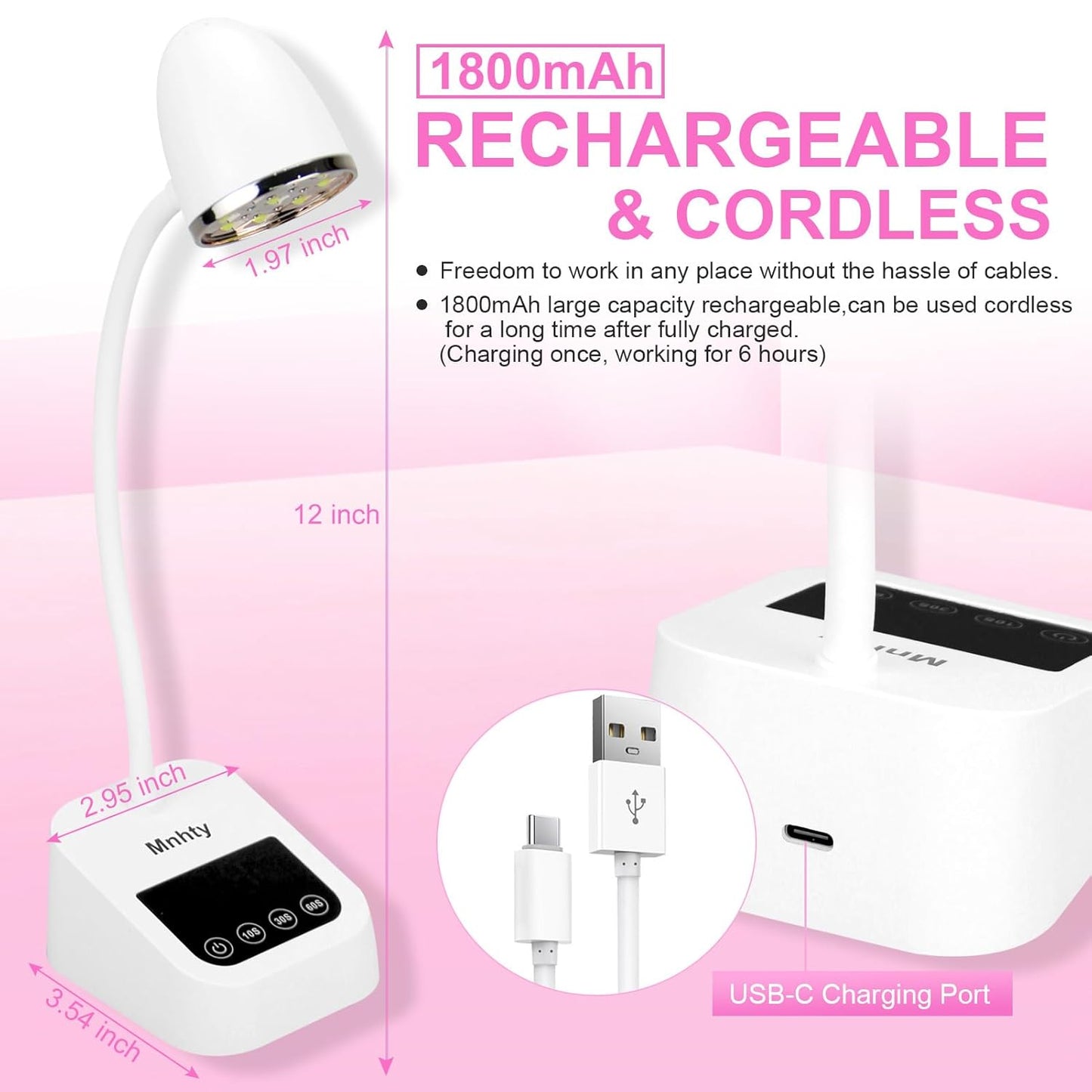 U V LED Nail Lamp, Goose Neck Flash Cure Lamp 27W Rechargeable Mini U V Light for Gel Nails, Cordless Flash Cure Light with 3 Timers&Sensor, Fast Curing Gooseneck Lamps for Gel X, Snow White