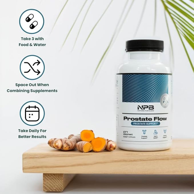 Nature's Pure Blend Prostate Flow Prostate Support - Men's Health - Urinary Support - 90 Caps - Organic Saw Palmetto - Turmeric (95% Curcuminoids) - Green Tea Leaf - Cranberry - Prostate Flow