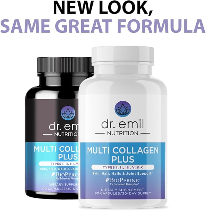 DR. EMIL NUTRITION Multi Collagen Pills - Collagen Supplements to Support Hair, Skin, Nails, & Joints - Hydrolyzed Collagen Supplements for Women with Types I, II, III, V & X - 90 Capsules