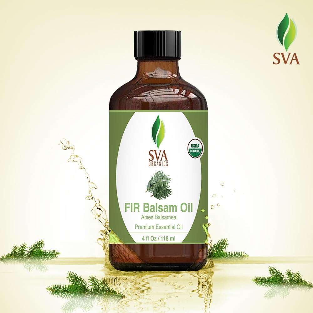 SVA Fir Balsam Essential Oil Organic – 4 Fl Oz – 100% Natural Organic Fir Oil - for Diffuser, Hair Care, Face, Skin Care, Aromatherapy, Scalp and Body Massage, Soap and Candle Making – with Dropper