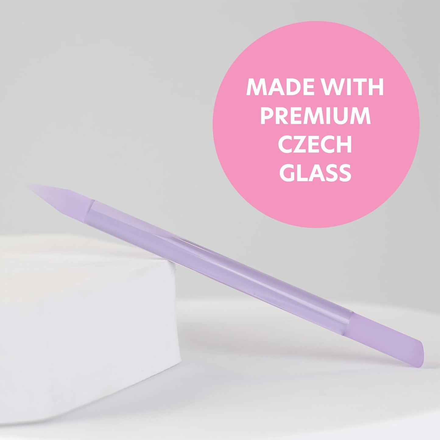 Bona Fide Beauty Glass Cuticle Pusher - High Grit Purple Dual Ended Nail Care Tool with Pointed and Slanted End. Manicure Tool for Women