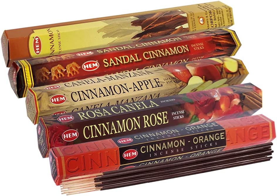 Hem Incense Sticks Variety Pack #8 and Incense Stick Holder Bundle with 5 Cinnamon Based Fragrances