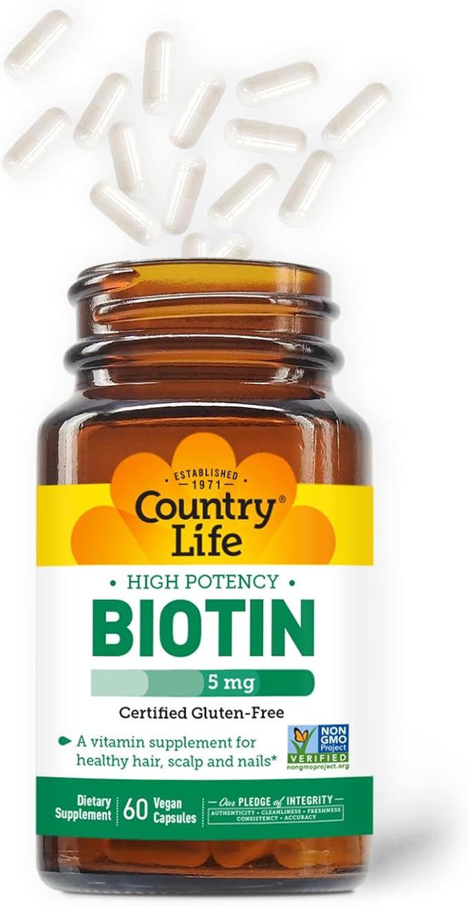 Country Life - Biotin High Potency, 5 mg - 60 Vegan Capsules