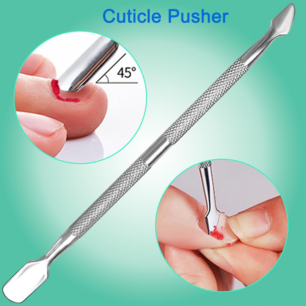 Manicure Kit for Women, 2-Piece Stainless Steel Nail Tools with Double-Ended Cuticle Pusher & Cuter, Gel Polish Remove Tool & Nail Dotter Pen for Nail Art, Home and Salon