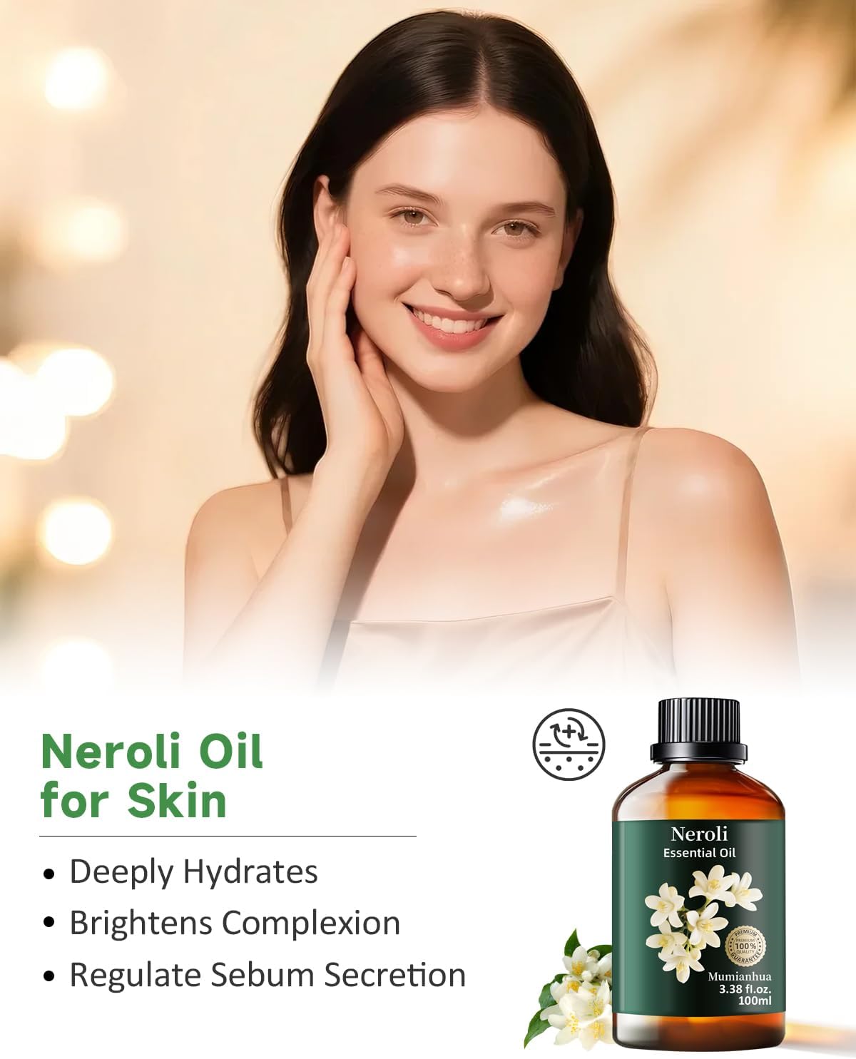 Mumianhua Neroli Essential Oil 100% Pure- Therapeutic Grade Orange Blossom Oil for Cleaning Sprays, Home Perfume & Women's Cologne | Citrus Floral for Diffuser, Candle & Soap Making 3.38 Fl Oz