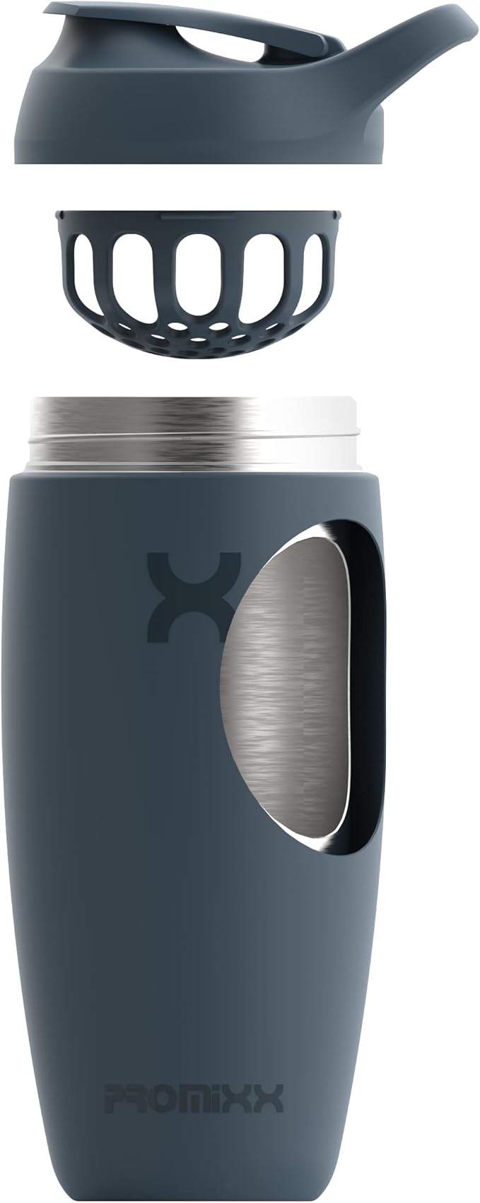Promixx Pursuit Shaker Bottle Insulated Stainless Steel Water Bottle and Blender Cup, 18oz, Midnight Blue