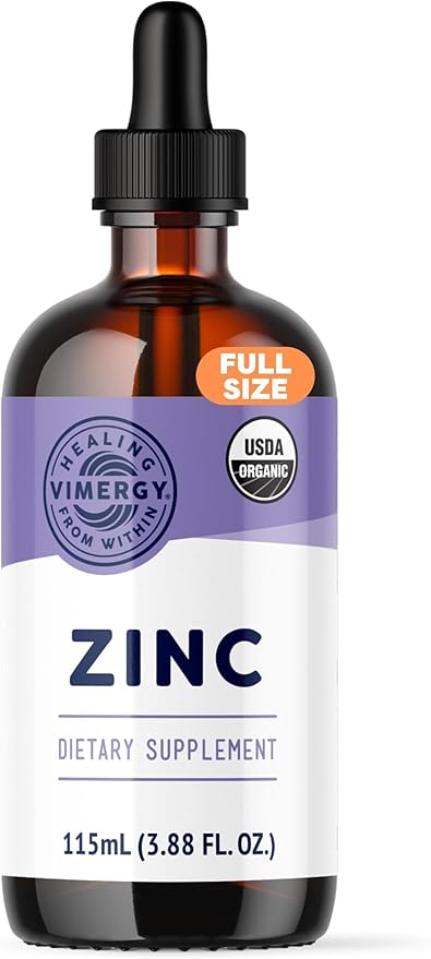 Vimergy Organic Liquid Zinc, 57 Servings – Alcohol Free Zinc Sulfate – Supports Immune Health & Metabolism – Antioxidant – Gluten-Free, Non-GMO, Kosher, Vegan & Paleo Friendly (115 ml)