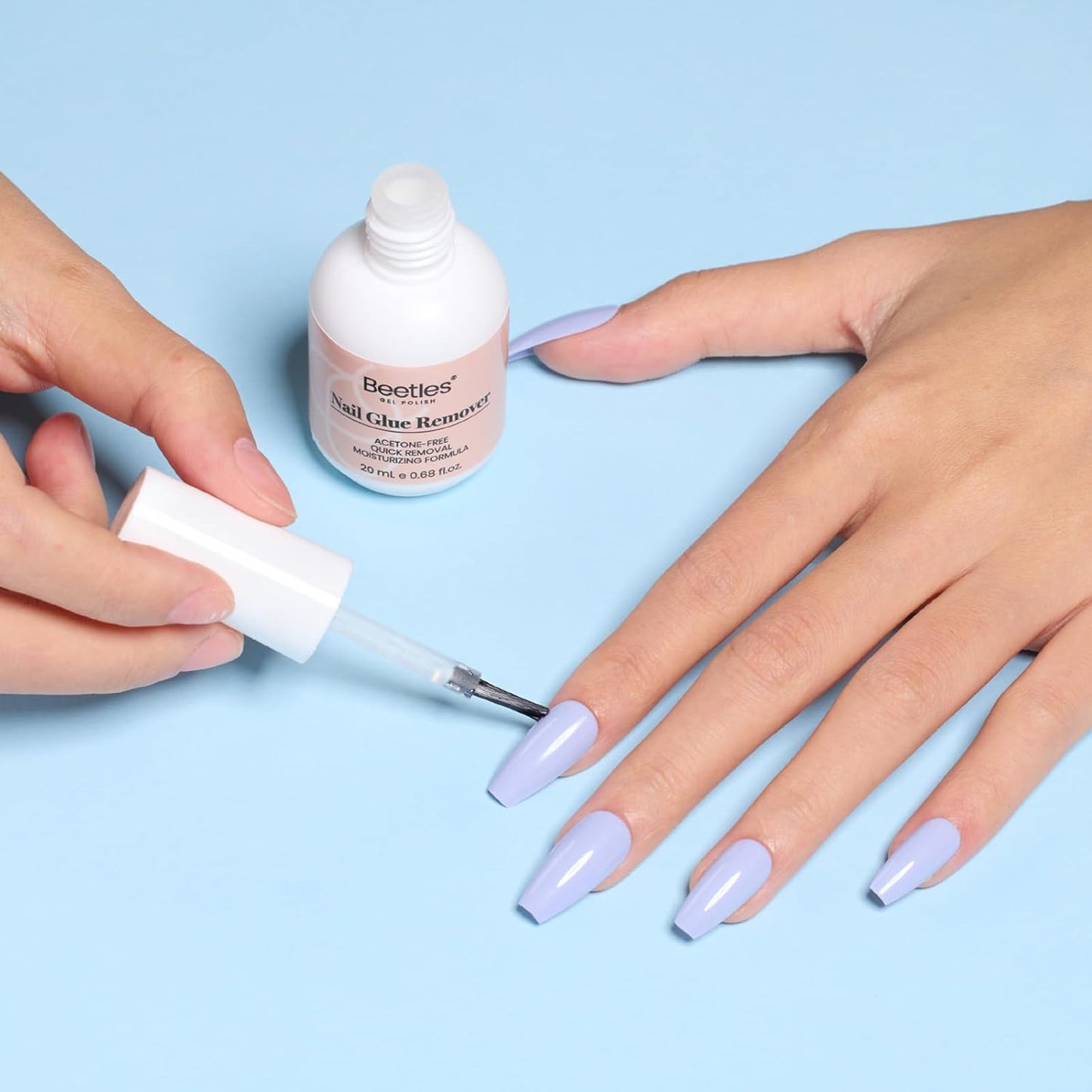 Beetles Nail Glue Remover with Cuticle Tool, 1 Pcs 20ml Press on Nail Remover Non-Acetone Adhesive for False Nail Tips Gentle Formula Not for U v Nail Glue Gel