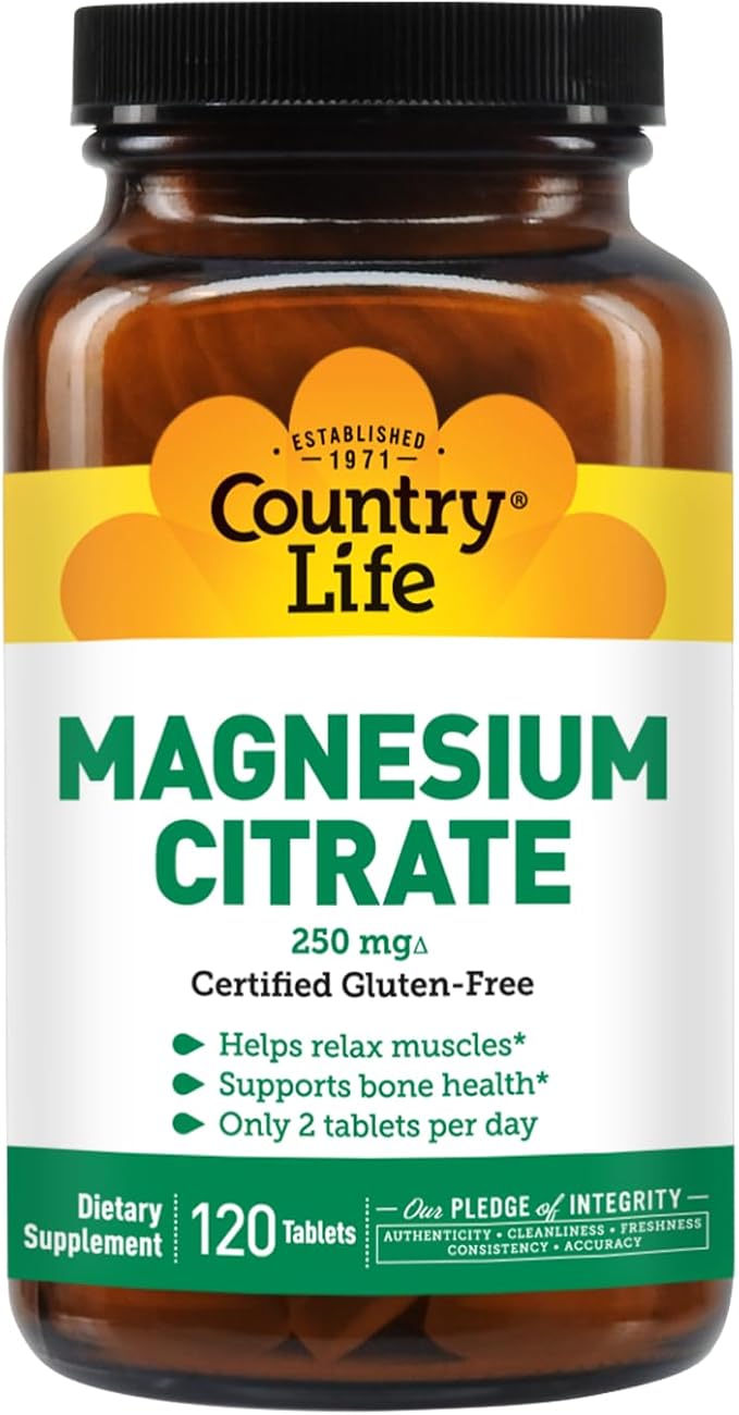 Country Life Magnesium Citrate - 120 Tablets - Supports Muscle & Nerve Function, Heart Rhythm, Healthy Immune System, Energy Production - Magnesium Citrate 250mg, Magnesium Complex Supplement