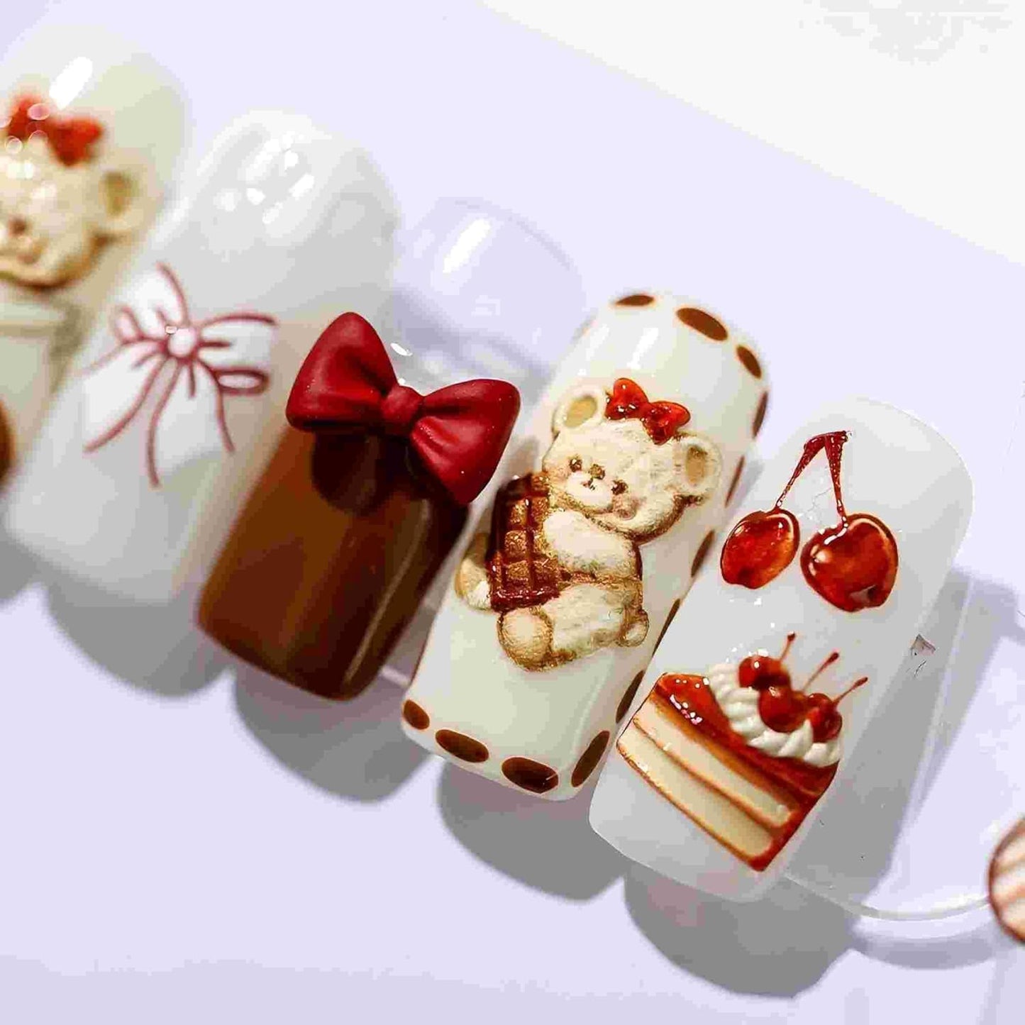 Dedyel Cute Nail Stickers 5D Embossed Cartoon Bear Kawaii Animal Self-Adhesive Nail Decals for Women Girls Kids Nail Art Decoration