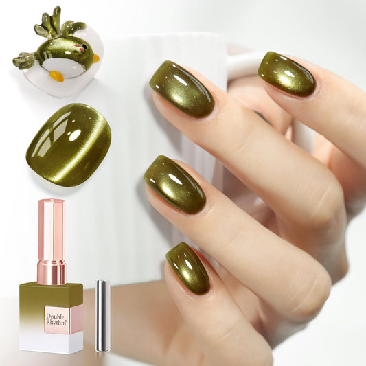 Double Rhythm 0.5 Oz Cat Eye Gel Polish with Magnet Same Color Same Bottle Holographic Glitter Shimmer Translucent Color Salon 15 ML Magnetic Nail Art (Sage Green-MC1277)