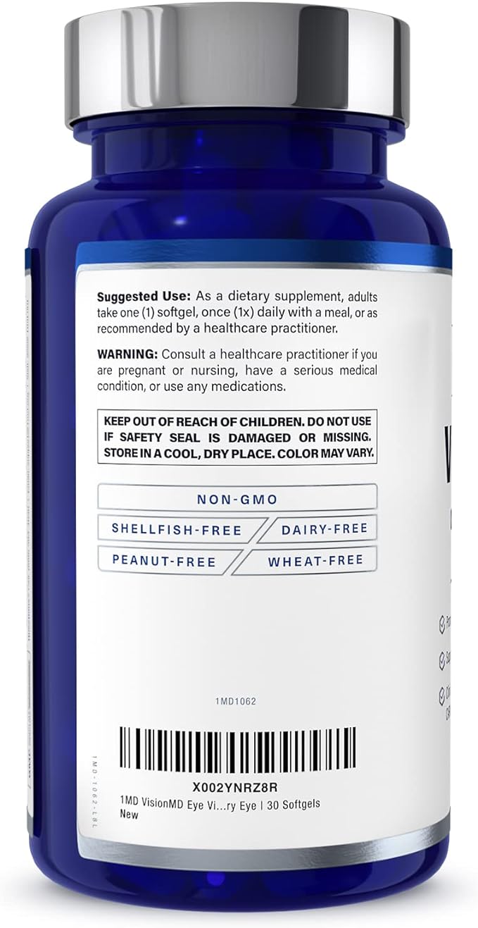 1MD Nutrition VisionMD Eye Vitamin CARMIS - Eye Supplement for Adults - with OptiLut Lutein & Zeaxanthin - Supports Vision Health Care, Everyday Eye Strain, & Occasional Dry Eye - 30 Softgels
